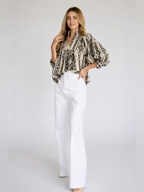 [NWT] $224 NEVER A WALLFLOWER High Neck Puff Sleeve Blouse in Sparkle Handloom.